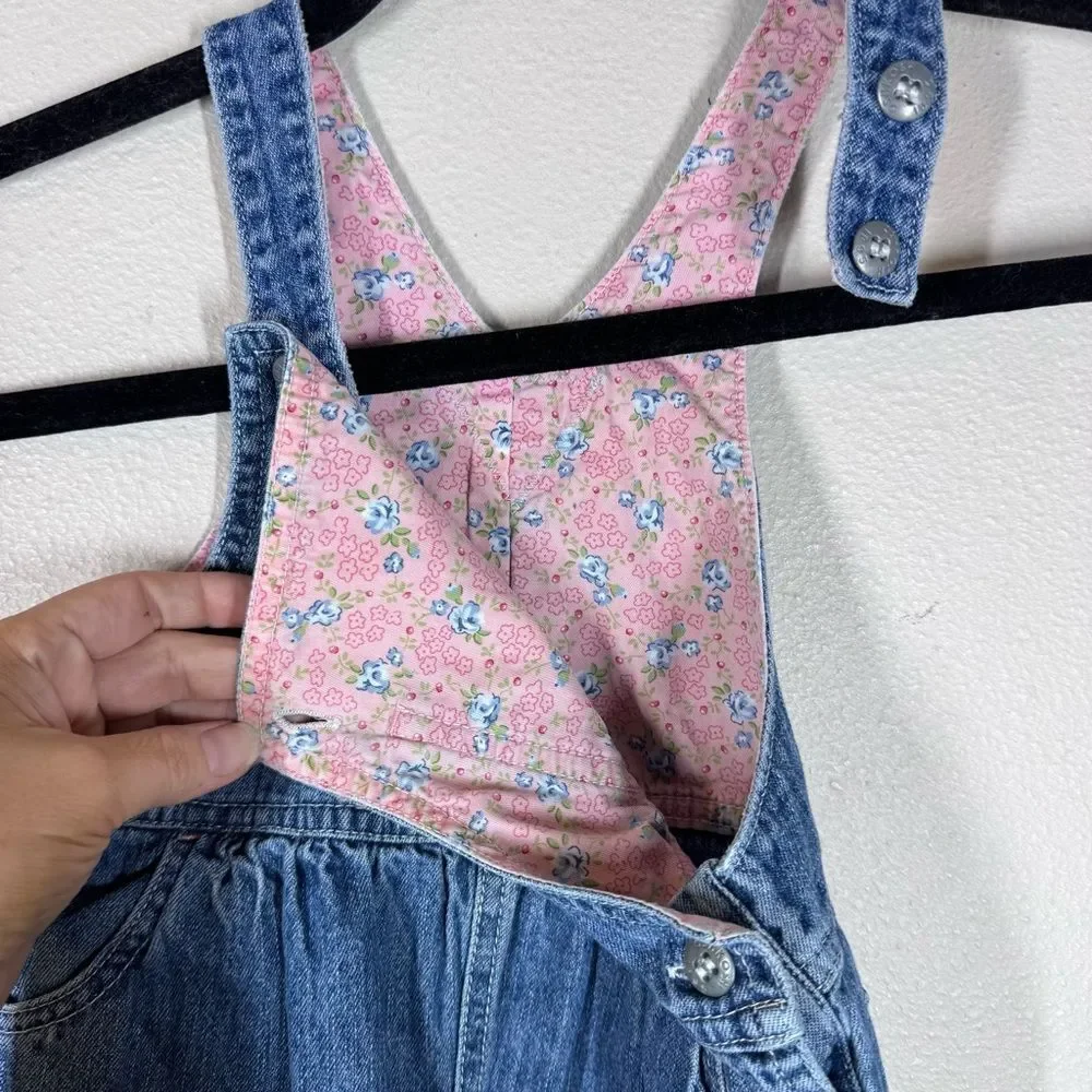 Oshkosh Vintage Baby Girl Rose Floral Denim Bib Overalls Patchwork Quilt 18 Mo